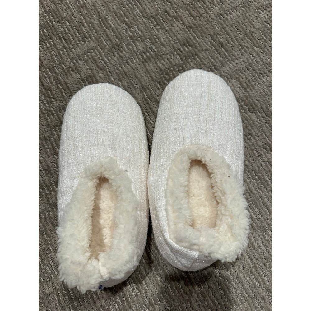 Snoozies Skinnies Slippers Cream White Sparkle Faux Fur Lined Non Skid Medium